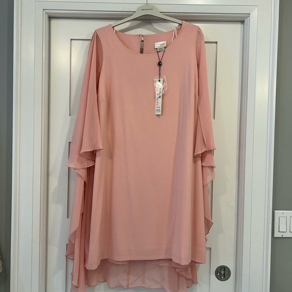Sleeveless Pink Formal Shift Midi Dress with Chiffon Cape (attached)